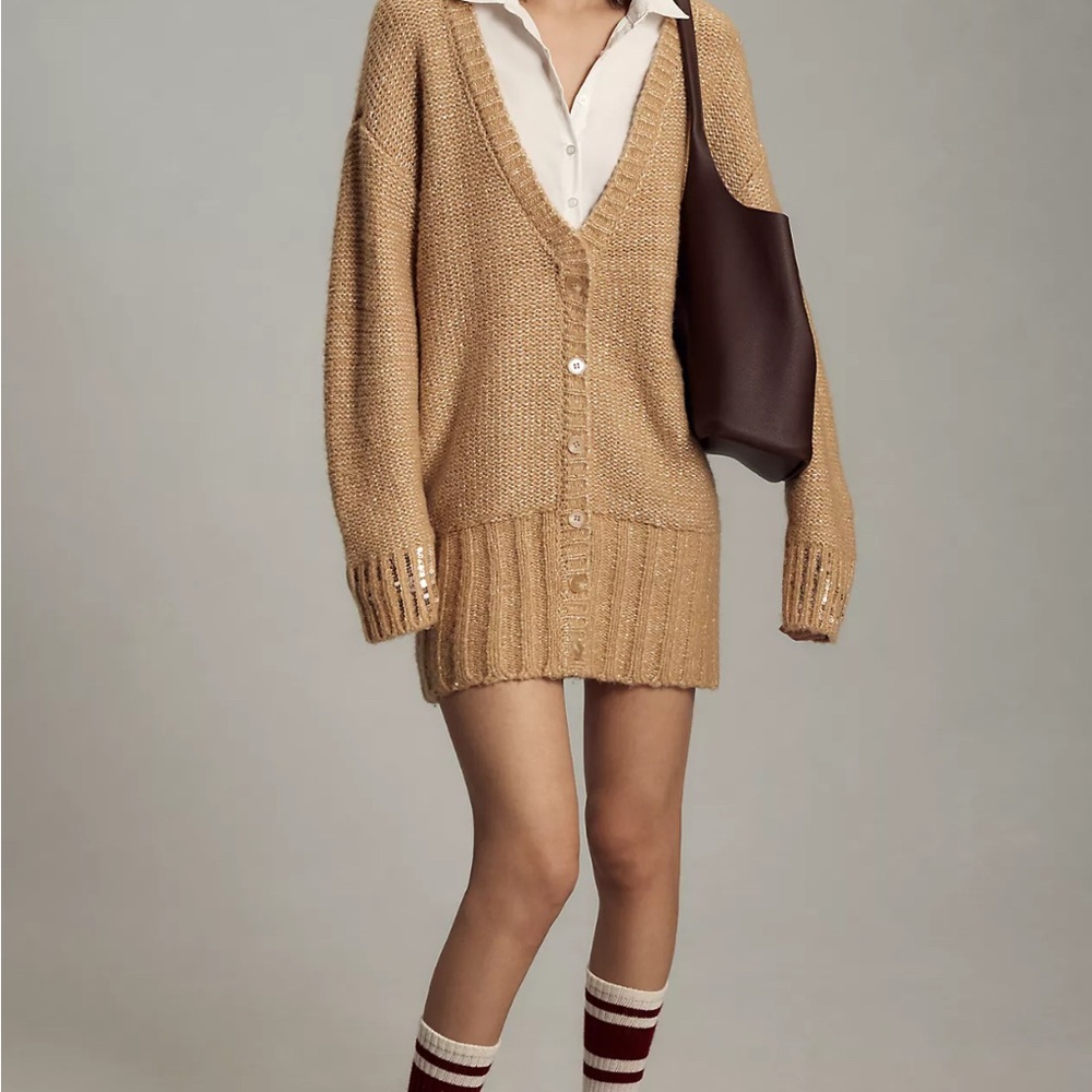 Cozy Tan Knit Anthropologie sequin Sweater NWT